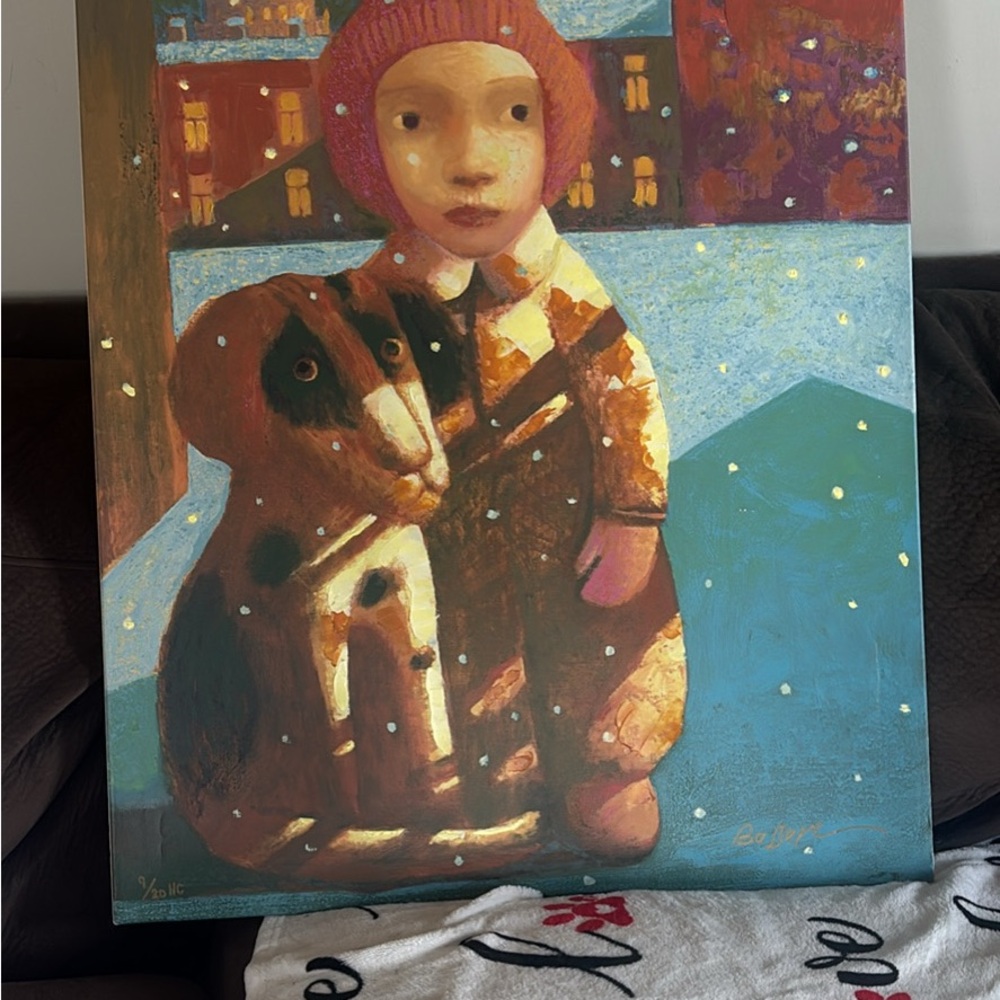 Abstract Art Print with Child and Dog - Multicolor